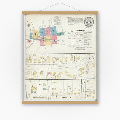 Old map wall art mockup — magnetic wood frame on white wall — Sanborn Fire Insurance Map from Adams, Jefferson County, New York (1911) - Complete Map Set