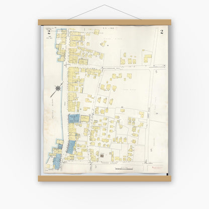 Old map wall art mockup — magnetic wood frame on white wall — Sanborn Fire Insurance Map from Lahaina, Maui County, Hawaii (1950), Sheet #0002
