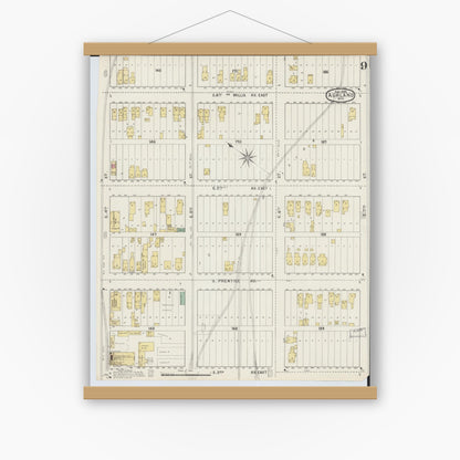 Old map wall art mockup — magnetic wood frame on white wall — Sanborn Fire Insurance Map from Ashland, Ashland County, Wisconsin (1895), Sheet #0009