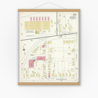 Old map wall art mockup — magnetic wood frame on white wall — Sanborn Fire Insurance Map from Goldsboro, Wayne County, North Carolina (1913), Sheet #0024