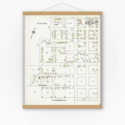 Old map wall art mockup — magnetic wood frame on white wall — Sanborn Fire Insurance Map from Corsicana, Navarro County, Texas (1921), Sheet #0038
