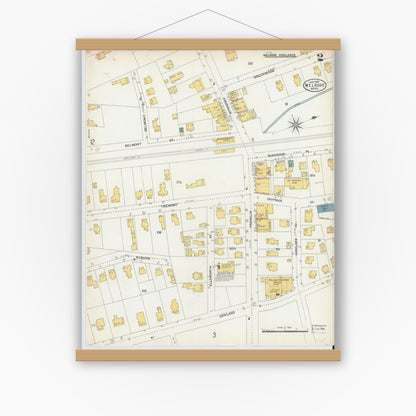Old map wall art mockup — magnetic wood frame on white wall — Sanborn Fire Insurance Map from Melrose, Middlesex County, Massachusetts (1903), Sheet #0002