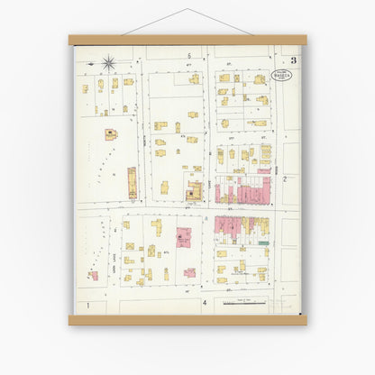 Old map wall art mockup — magnetic wood frame on white wall — Sanborn Fire Insurance Map from Waseca, Waseca County, Minnesota (1904), Sheet #0003
