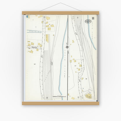 Old map wall art mockup — magnetic wood frame on white wall — Sanborn Fire Insurance Map from Pomeroy, Meigs County, Ohio (1916), Sheet #0011