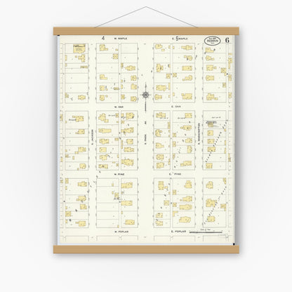 Old map wall art mockup — magnetic wood frame on white wall — Sanborn Fire Insurance Map from Herrin, Williamson County, Illinois (1909), Sheet #0006