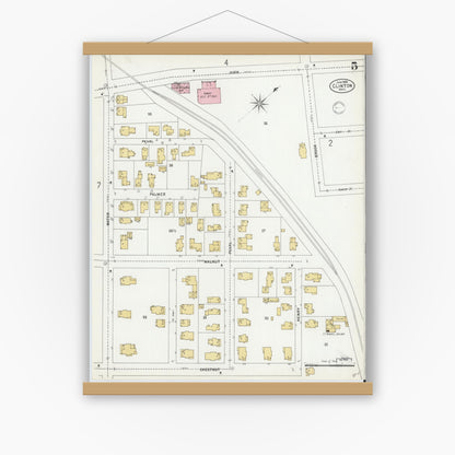 Old map wall art mockup — magnetic wood frame on white wall — Sanborn Fire Insurance Map from Clinton, Worcester County, Massachusetts (1899), Sheet #0005