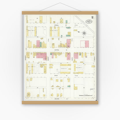Old map wall art mockup — magnetic wood frame on white wall — Sanborn Fire Insurance Map from Hamlin, Jones County, Texas (1908), Sheet #0002
