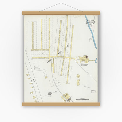 Old map wall art mockup — magnetic wood frame on white wall — Sanborn Fire Insurance Map from Eagle River, Vilas County, Wisconsin (1894), Sheet #0003