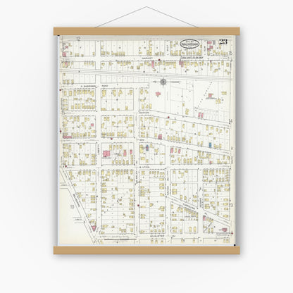 Old map wall art mockup — magnetic wood frame on white wall — Sanborn Fire Insurance Map from Waukegan, Lake County, Illinois (1917), Sheet #0023