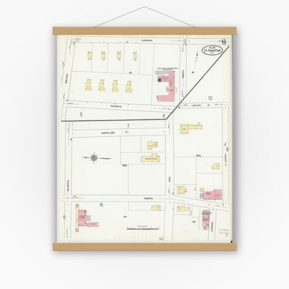 Old map wall art mockup — magnetic wood frame on white wall — Sanborn Fire Insurance Map from Saint Augustine, Saint John's County, Florida (1910), Sheet #0006