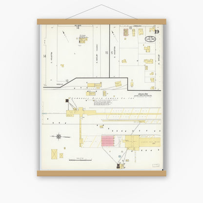 Old map wall art mockup — magnetic wood frame on white wall — Sanborn Fire Insurance Map from Live Oak, Suwanee County, Florida (1912), Sheet #0019