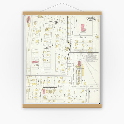 Old map wall art mockup — magnetic wood frame on white wall — Sanborn Fire Insurance Map from Neosho, Newton County, Missouri (1916), Sheet #0002