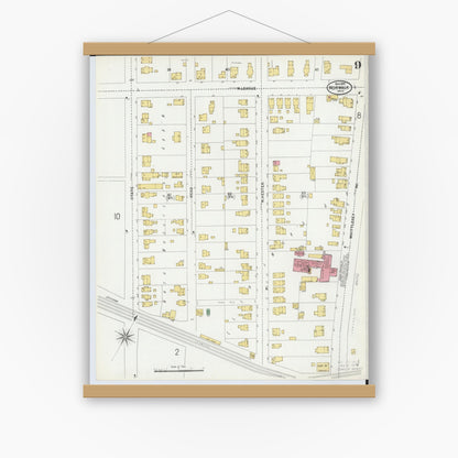 Old map wall art mockup — magnetic wood frame on white wall — Sanborn Fire Insurance Map from Norwalk, Huron County, Ohio (1899), Sheet #0009