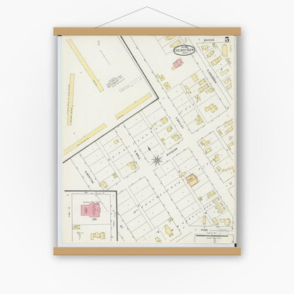 Old map wall art mockup — magnetic wood frame on white wall — Sanborn Fire Insurance Map from Cheboygan, Cheboygan County, Michigan (1895), Sheet #0005