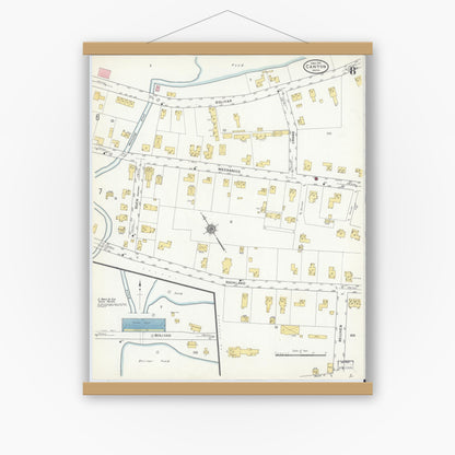 Old map wall art mockup — magnetic wood frame on white wall — Sanborn Fire Insurance Map from Canton, Norfolk County, Massachusetts (1911), Sheet #0008