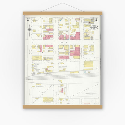 Old map wall art mockup — magnetic wood frame on white wall — Sanborn Fire Insurance Map from Winthrop, Sibley County, Minnesota (1930), Sheet #0002