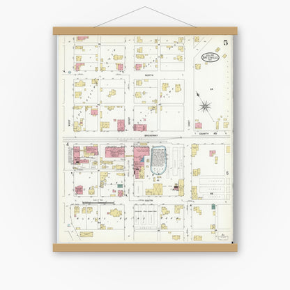 Old map wall art mockup — magnetic wood frame on white wall — Sanborn Fire Insurance Map from Batesville, Ripley County, Indiana (1909), Sheet #0005