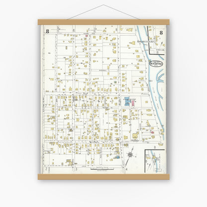 Old map wall art mockup — magnetic wood frame on white wall — Sanborn Fire Insurance Map from New Smyrna, Valusia County, Florida (1924), Sheet #0008