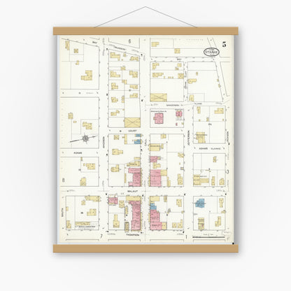 Old map wall art mockup — magnetic wood frame on white wall — Sanborn Fire Insurance Map from Starke, Bradford County, Florida (1912), Sheet #0005
