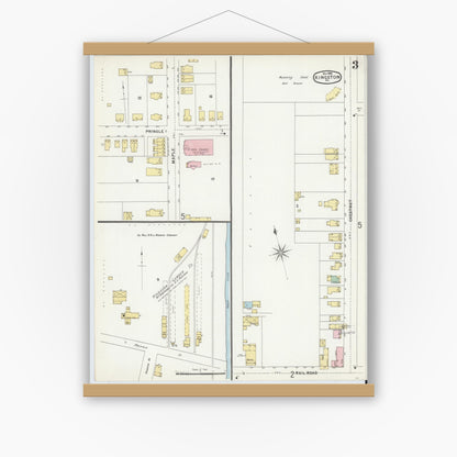 Old map wall art mockup — magnetic wood frame on white wall — Sanborn Fire Insurance Map from Kingston, Luzerne County, Pennsylvania (1896), Sheet #0003