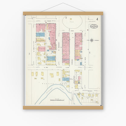 Old map wall art mockup — magnetic wood frame on white wall — Sanborn Fire Insurance Map from Owatonna, Steele County, Minnesota (1915), Sheet #0004