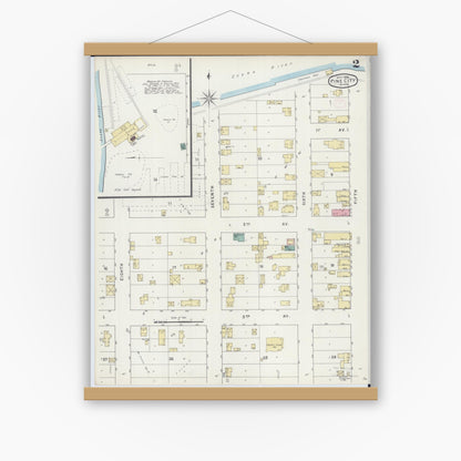 Old map wall art mockup — magnetic wood frame on white wall — Sanborn Fire Insurance Map from Pine City, Pine County, Minnesota (1894), Sheet #0002