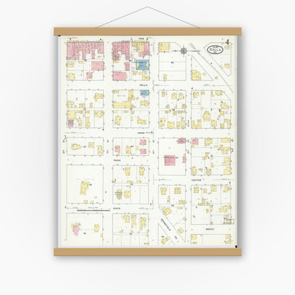 Old map wall art mockup — magnetic wood frame on white wall — Sanborn Fire Insurance Map from Rolla, Phelps County, Missouri (1910), Sheet #0004
