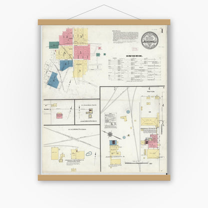 Old map wall art mockup — magnetic wood frame on white wall — Sanborn Fire Insurance Map from Jacksonville, Cherokee County, Texas (1911) - Complete Map Set