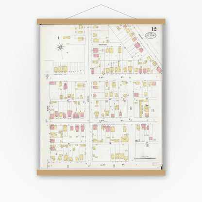 Old map wall art mockup — magnetic wood frame on white wall — Sanborn Fire Insurance Map from Alton, Madison County, Illinois (1902), Sheet #0012