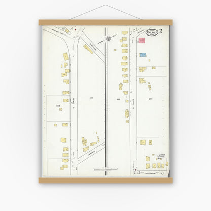 Old map wall art mockup — magnetic wood frame on white wall — Sanborn Fire Insurance Map from Palmer, Hampden County, Massachusetts (1918), Sheet #0002
