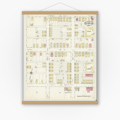 Old map wall art mockup — magnetic wood frame on white wall — Sanborn Fire Insurance Map from New Cumberland, Cumberland County, Pennsylvania (1913), Sheet #0002