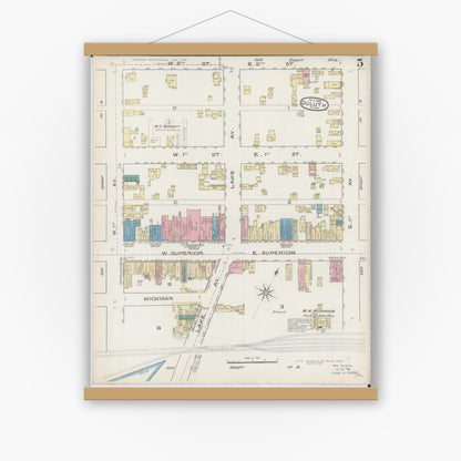 Old map wall art mockup — magnetic wood frame on white wall — Sanborn Fire Insurance Map from Duluth, Saint Louis County, Minnesota (1885), Sheet #0005