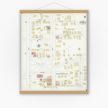 Old map wall art mockup — magnetic wood frame on white wall — Sanborn Fire Insurance Map from Ashtabula, Ashtabula County, Ohio (1903), Sheet #0006