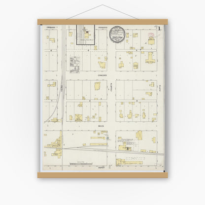 Old map wall art mockup — magnetic wood frame on white wall — Sanborn Fire Insurance Map from Sheldon, Iroquois County, Illinois (1895) - Complete Map Set