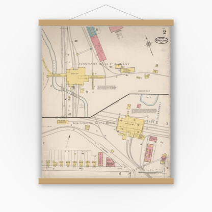 Old map wall art mockup — magnetic wood frame on white wall — Sanborn Fire Insurance Map from Nanticoke, Luzerne County, Pennsylvania (1920), Sheet #0002