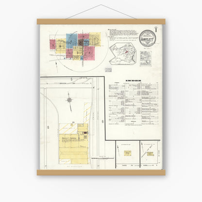 Old map wall art mockup — magnetic wood frame on white wall — Sanborn Fire Insurance Map from Bartlett, Bell and Williamson Counties, Texas (1921) - Complete Map Set
