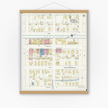 Old map wall art mockup — magnetic wood frame on white wall — Sanborn Fire Insurance Map from Spencerville, Allen County, Ohio (1911), Sheet #0003