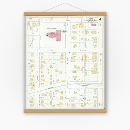 Old map wall art mockup — magnetic wood frame on white wall — Sanborn Fire Insurance Map from Canton, Fulton County, Illinois (1909), Sheet #0004