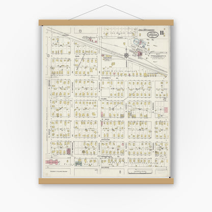 Old map wall art mockup — magnetic wood frame on white wall — Sanborn Fire Insurance Map from Urbana, Champaign County, Illinois (1915), Sheet #0011