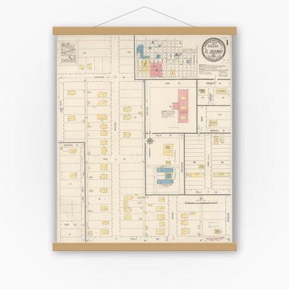 Old map wall art mockup — magnetic wood frame on white wall — Sanborn Fire Insurance Map from El Segundo, Los Angeles County, California (1917) - Complete Map Set