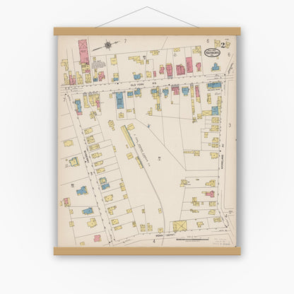 Old map wall art mockup — magnetic wood frame on white wall — Sanborn Fire Insurance Map from Hatboro, Montgomery County, Pennsylvania (1922), Sheet #0002