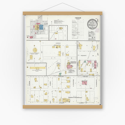 Old map wall art mockup — magnetic wood frame on white wall — Sanborn Fire Insurance Map from Griggsville, Pike County, Illinois (1905) - Complete Map Set