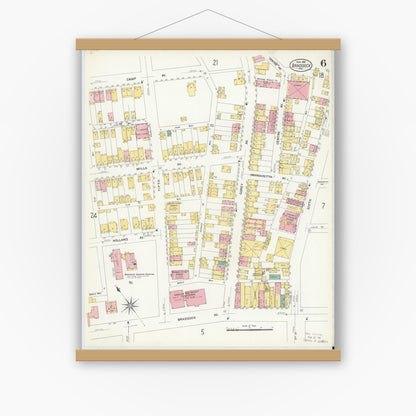 Old map wall art mockup — magnetic wood frame on white wall — Sanborn Fire Insurance Map from Braddock, Allegheny County, Pennsylvania (1908), Sheet #0006