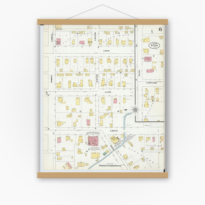 Old map wall art mockup — magnetic wood frame on white wall — Sanborn Fire Insurance Map from Bryan, Williams County, Ohio (1899), Sheet #0006