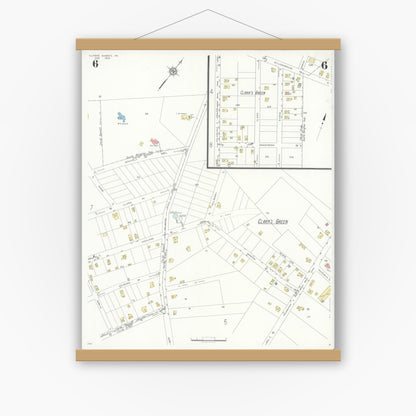 Old map wall art mockup — magnetic wood frame on white wall — Sanborn Fire Insurance Map from Clark's Summit, Lackawanna County, Pennsylvania (1933), Sheet #0006