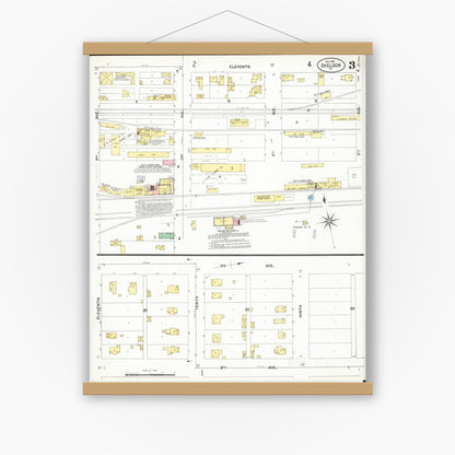 Old map wall art mockup — magnetic wood frame on white wall — Sanborn Fire Insurance Map from Sheldon, O'Brien County, Iowa (1901), Sheet #0003