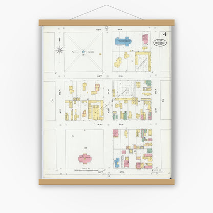 Old map wall art mockup — magnetic wood frame on white wall — Sanborn Fire Insurance Map from Faribault, Rice County, Minnesota (1905), Sheet #0004