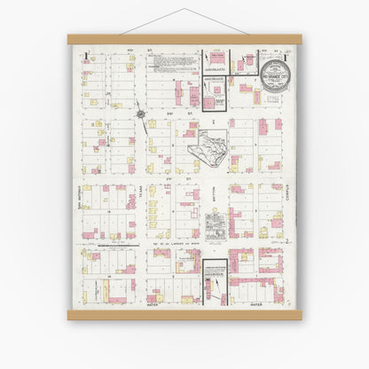 Old map wall art mockup — magnetic wood frame on white wall — Sanborn Fire Insurance Map from Rio Grande City, Starr County, Texas (1925) - Complete Map Set