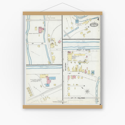 Old map wall art mockup — magnetic wood frame on white wall — Sanborn Fire Insurance Map from Newport, Perry County, Pennsylvania (1891), Sheet #0004