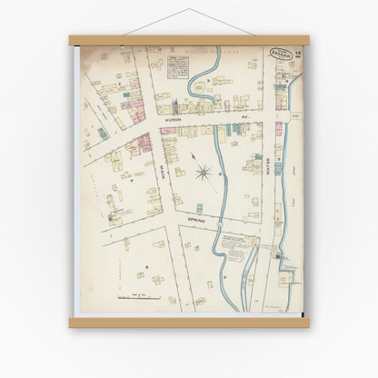 Old map wall art mockup — magnetic wood frame on white wall — Sanborn Fire Insurance Map from Vassar, Tuscola County, Michigan (1884), Sheet #0002